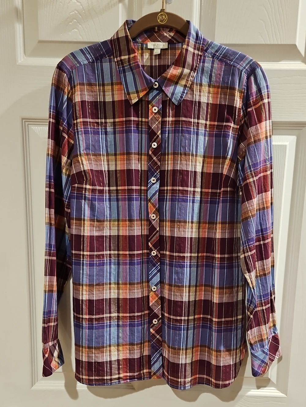 Talbots Plaid Button-Down Shirt in Burgundy & Blue